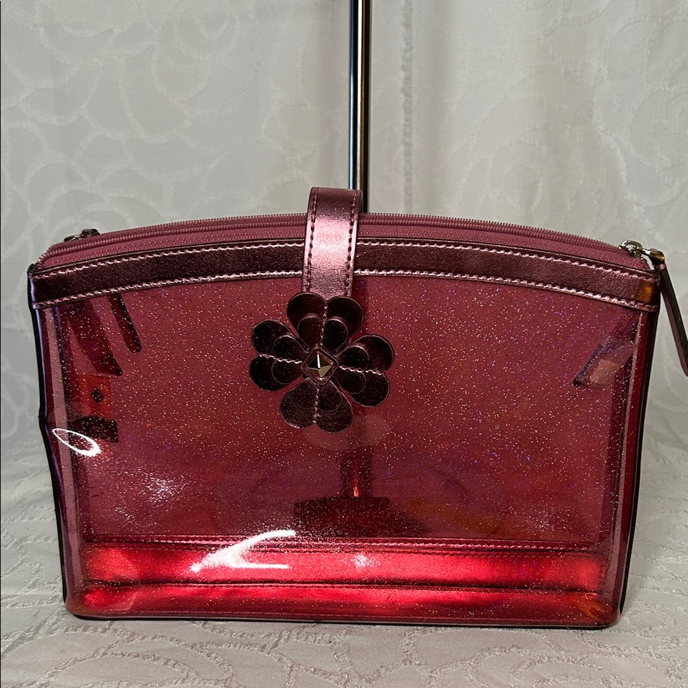 KATE SPADE NY Pink Glitter Sabine Double Compartment Cosmetic Case.